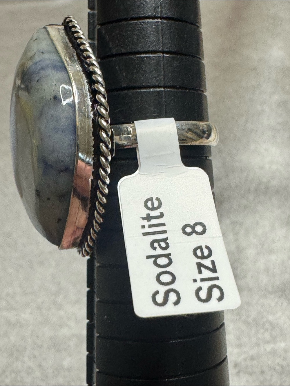 Sodalite Silver Tone Statement Ring - Blue Gray Stone